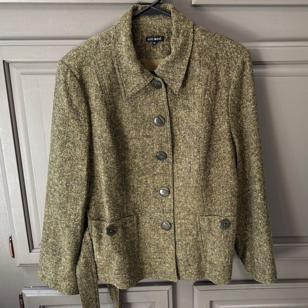 600 West Olive Tweed Women's Button-Front Blazer Vintage